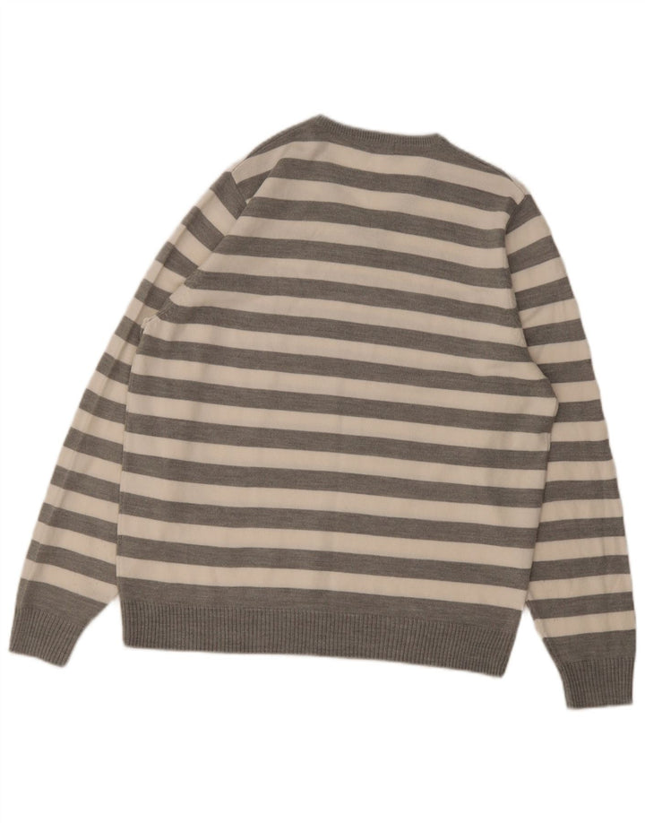 Maglione da uomo con scollo a V autografo Marks & Spencer a righe grigio medio