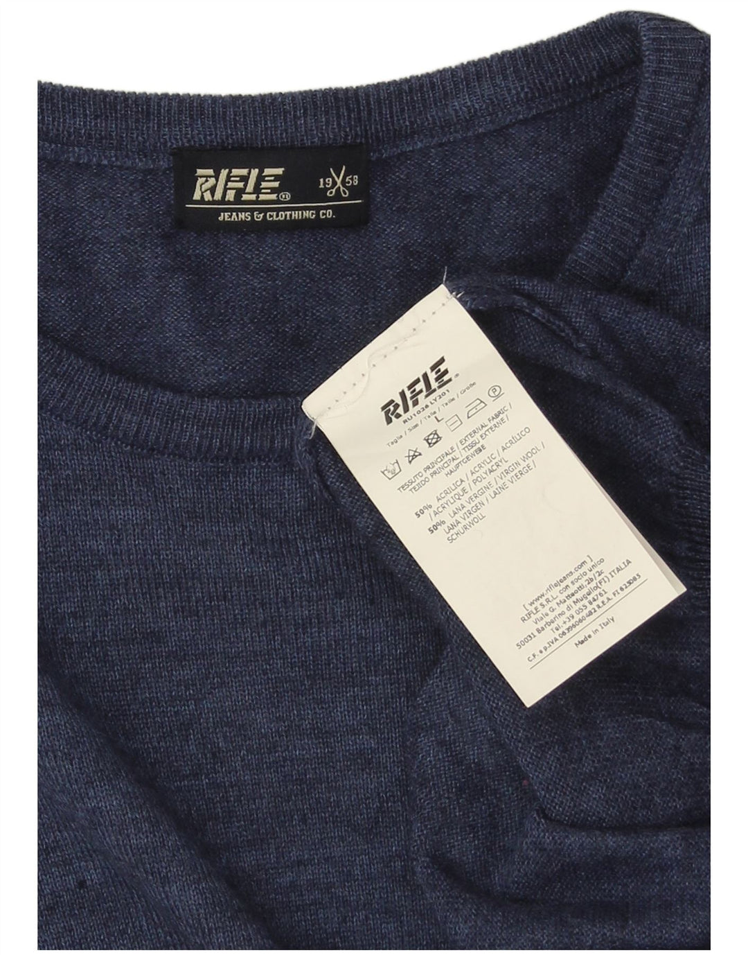 Maglione girocollo da uomo Rifle, maglione grande in acrilico blu
