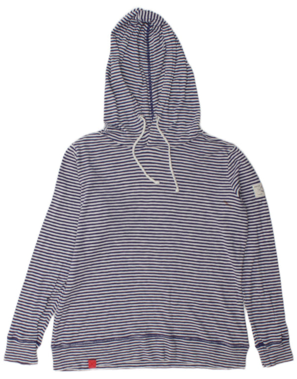 Joules Womens Hoodie Jumper UK 14 Large Blue Pinstripe Cotton