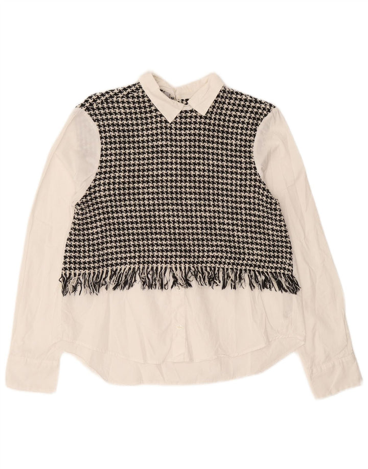Camicetta oversize a maniche lunghe da donna Zara UK 6 XS pied de poule bianca