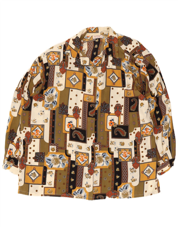 Camicetta camicia vintage da donna vestibilità ampia UK 18 XL seta patchwork multicolore