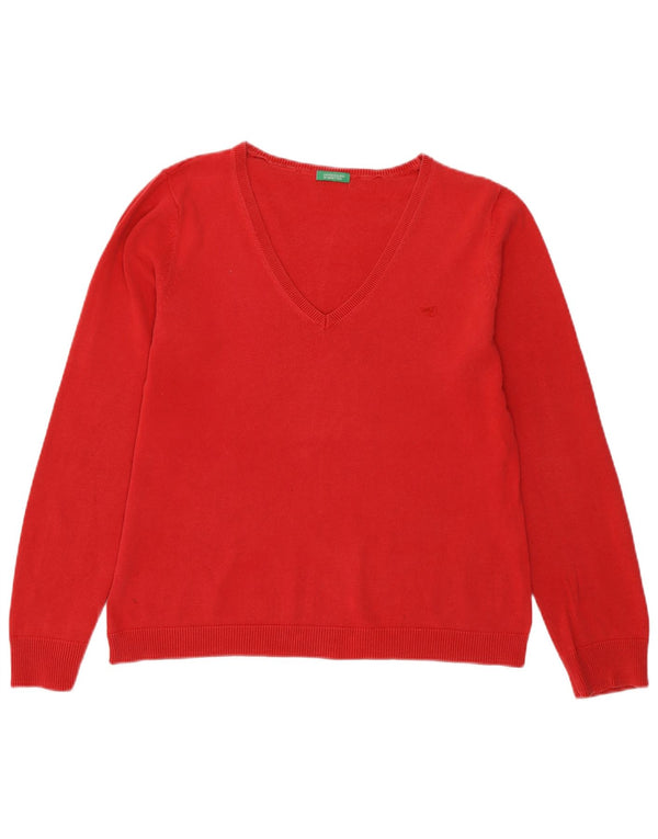 Maglione da donna con scollo a V Benetton UK 12 rosso medio