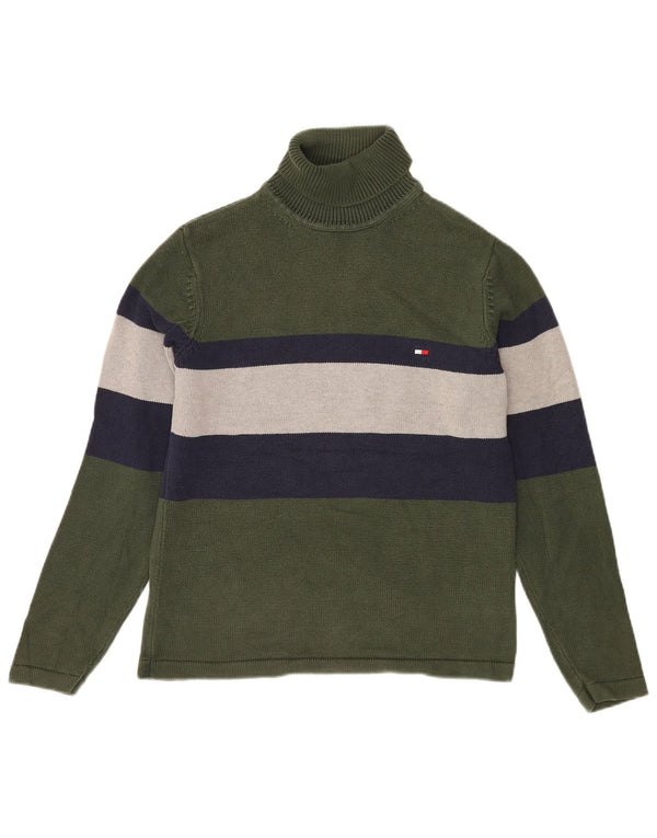 Tommy Hilfiger Uomo Maglione Dolcevita Maglione Piccolo Cotone Colorblock Verde