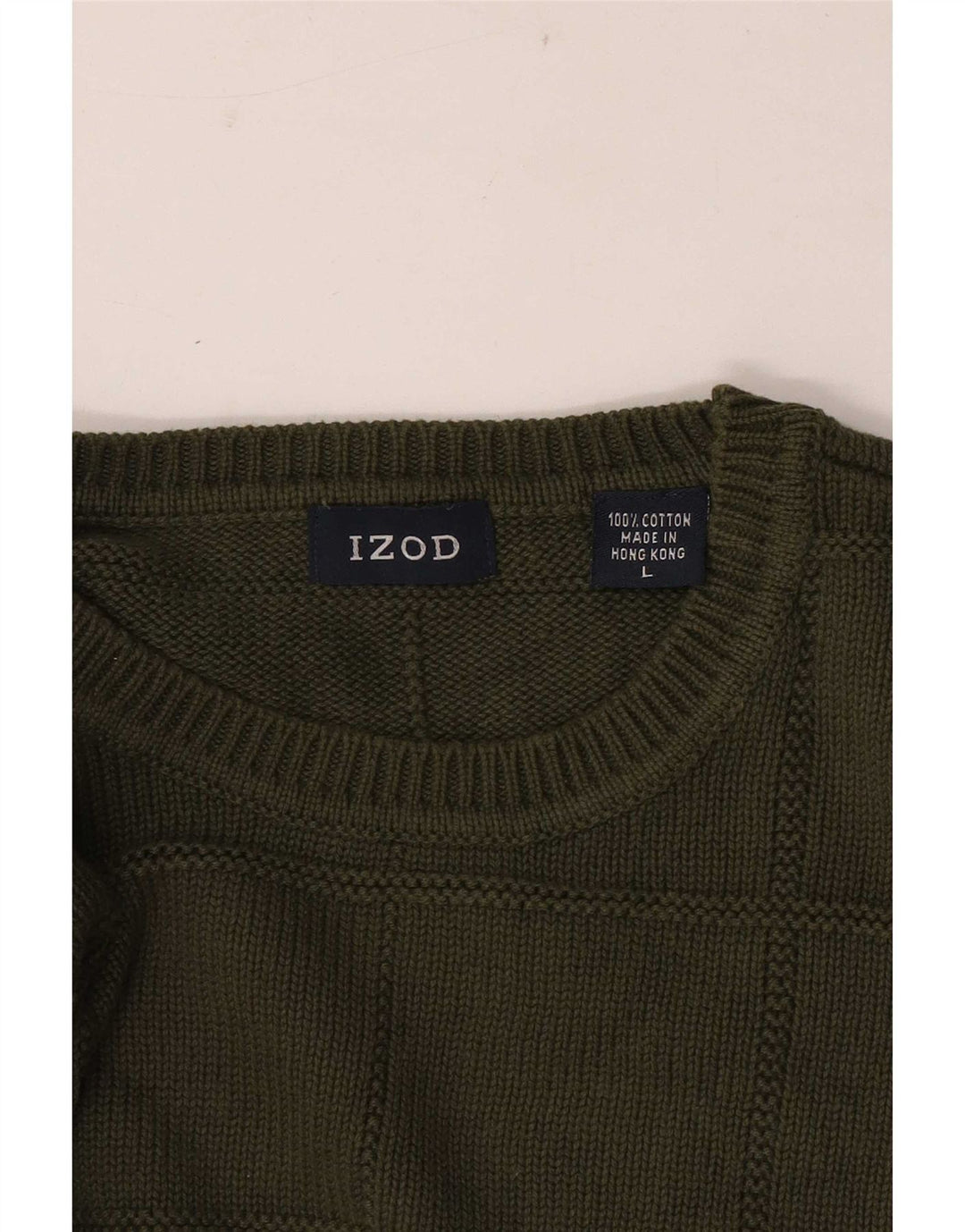 Maglione da uomo girocollo Izod in cotone a quadri kaki grande
