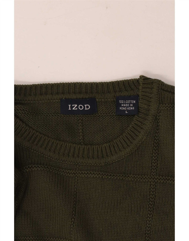 Maglione da uomo girocollo Izod in cotone a quadri kaki grande