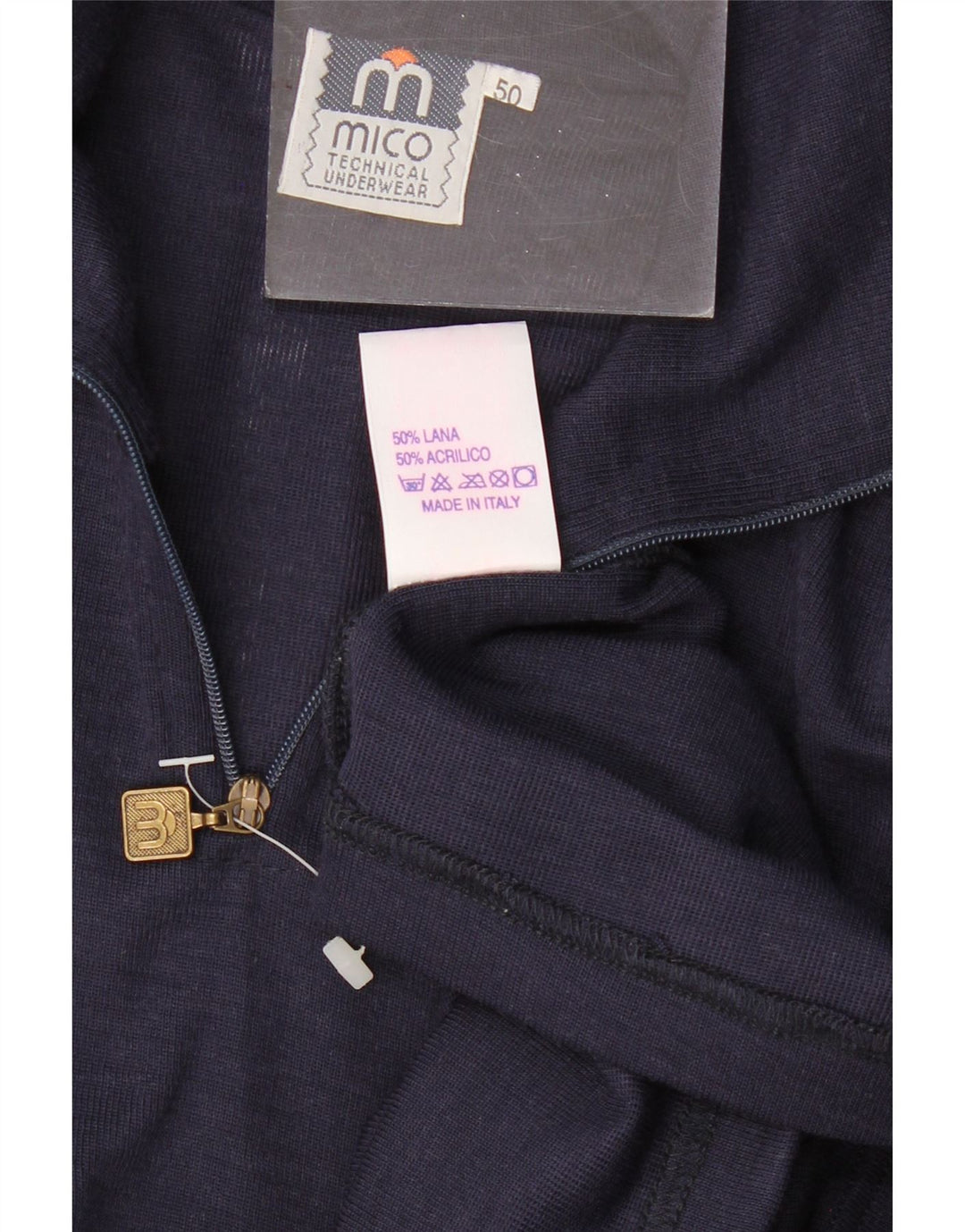 Maglione vintage da uomo con zip e collo IT 50 medio in lana blu navy