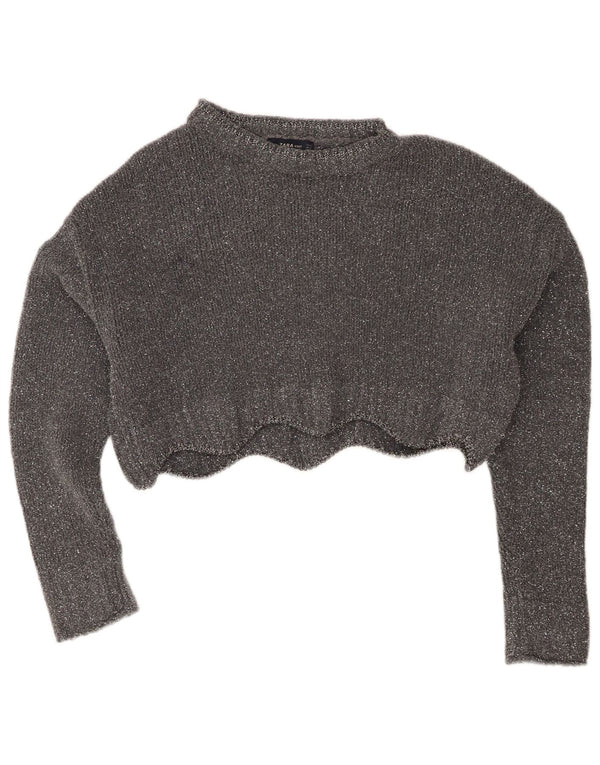 Maglione corto con scollo a barca da donna Zara UK 10 piccolo grigio screziato