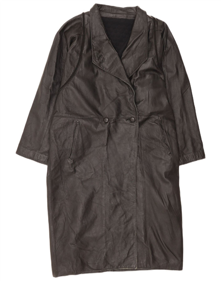 Cappotto in pelle vintage da donna UK 18 XL Nero