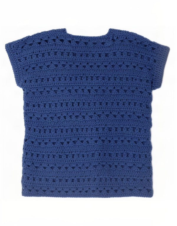 Maglione vintage da donna a maniche corte con scollo a barca UK 16 grande blu