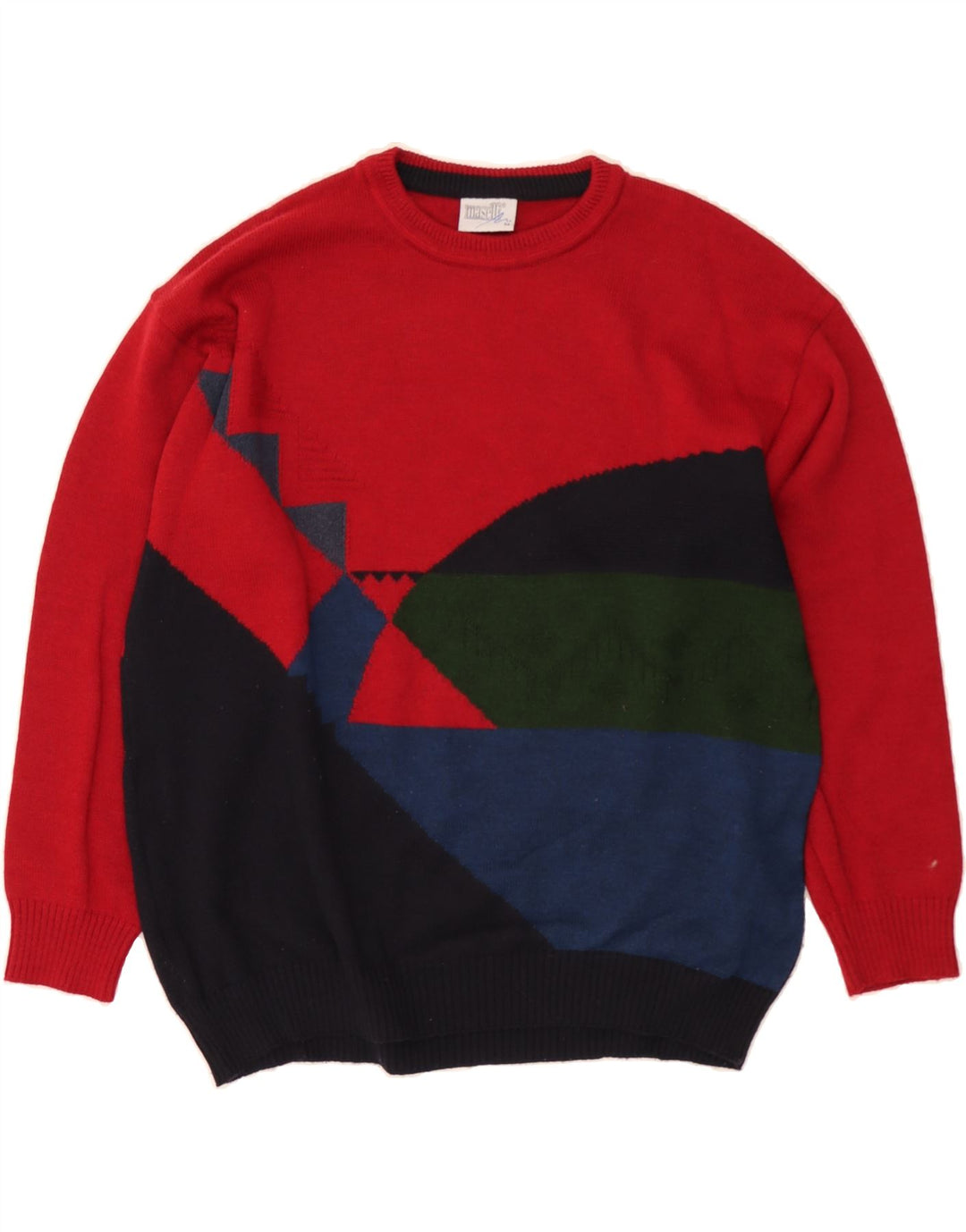 MASELLI Womens Crew Neck Jumper Sweater IT 54 2XL Red Colourblock Vintage Maselli and Second-Hand Maselli from Messina Hembry 