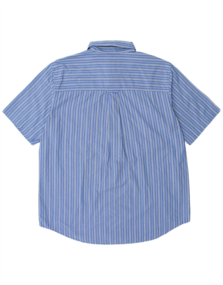 CHAPS Mens Short Sleeve Shirt Large Blue Striped Cotton