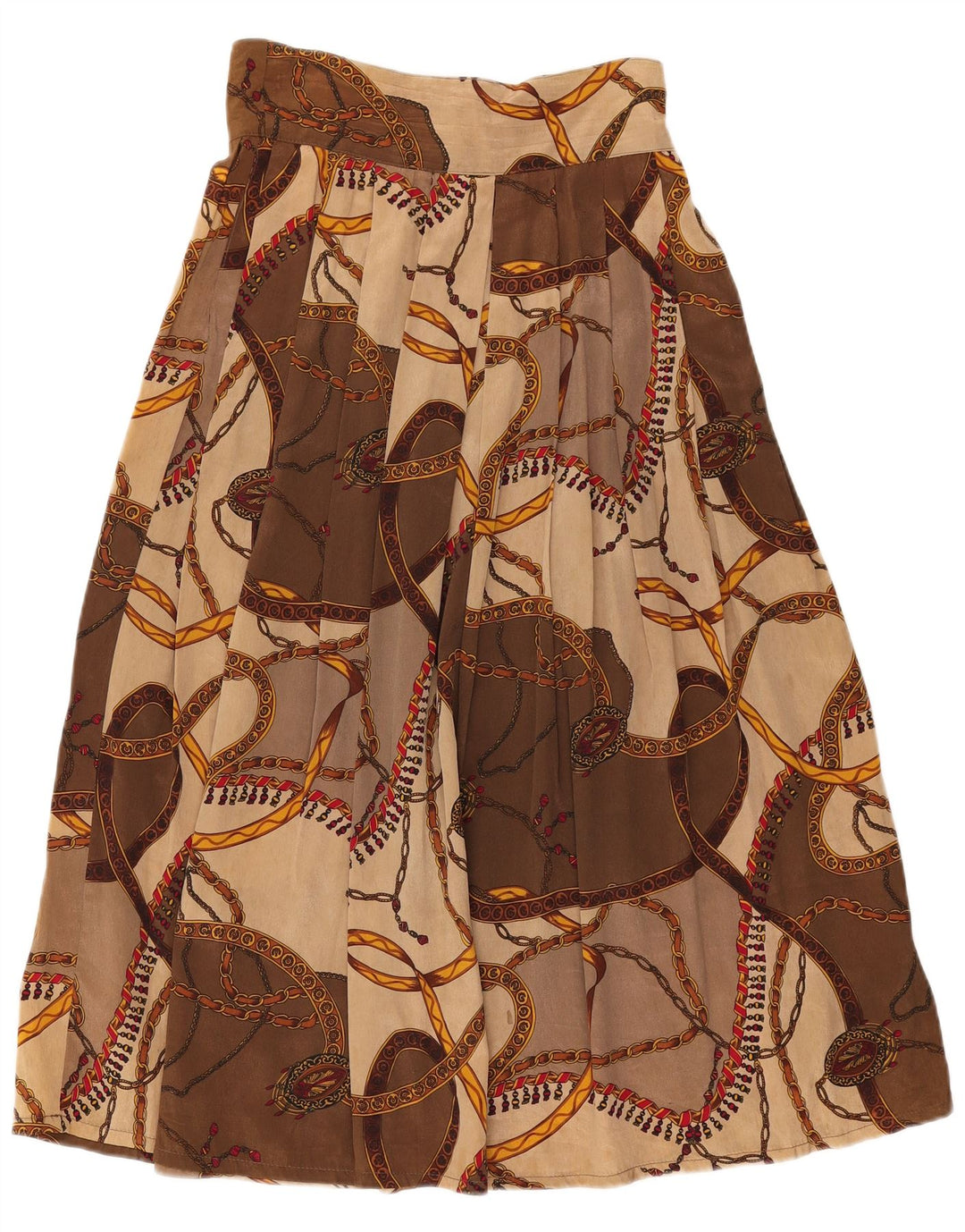 Gonna svasata da donna vintage IT 44 media W28 viscosa geometrica marrone