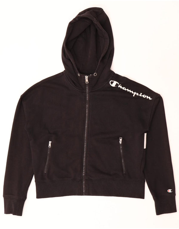 Felpa con cappuccio e zip grafica da donna Champion UK 10 Small Black Colourblock