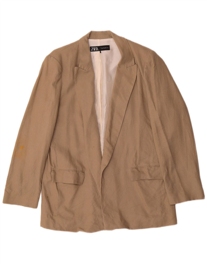 Giacca blazer aperta da donna Zara UK 18 XL Lino beige