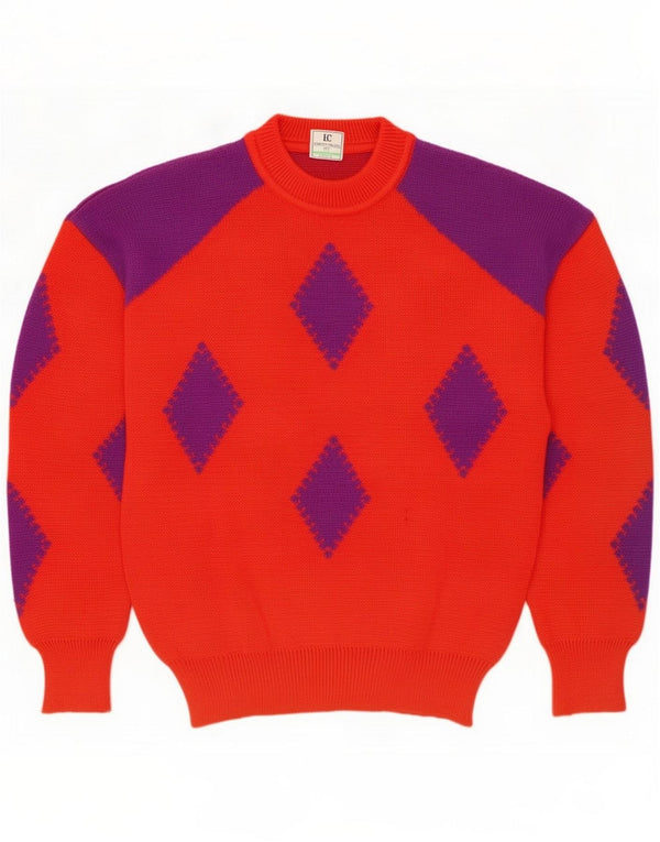 Enrico Coveri Mens Crew Neck Jumper Sweater IT 50 Medium Red Argyle/Diamond