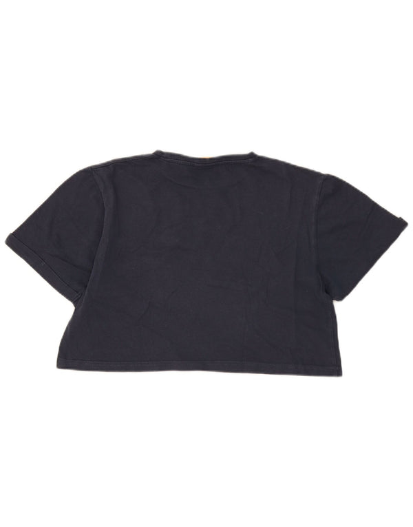 ELLESSE T-shirt grafica da donna corta Top UK 12 medio cotone blu navy