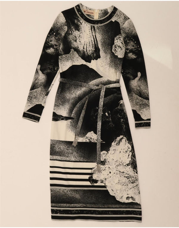 Abito maxi a maniche lunghe da donna con motivo astratto Antonette UK 10 piccolo nero