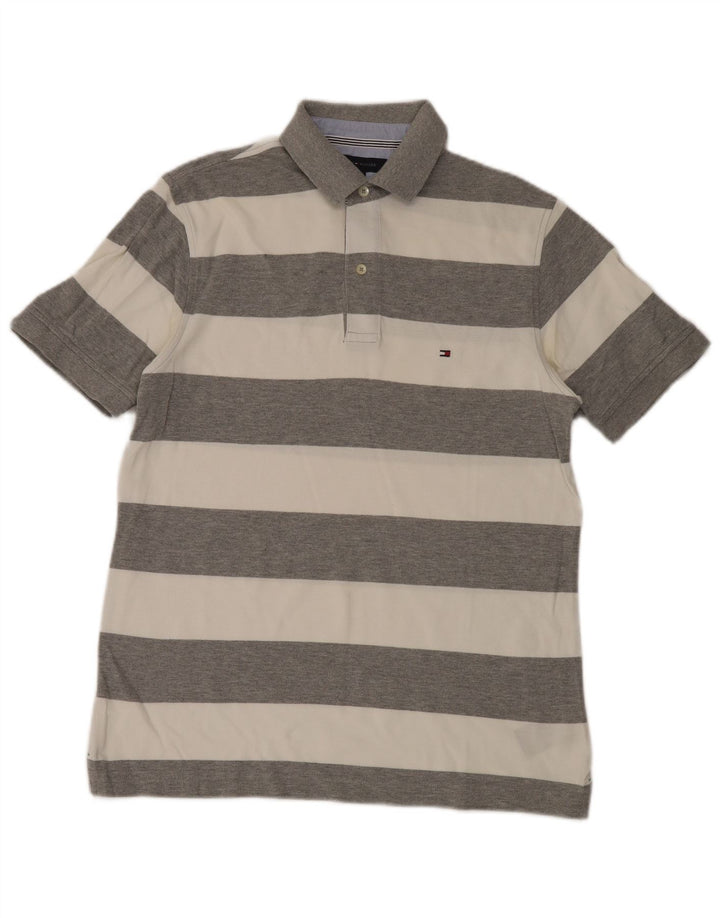 Polo da uomo Tommy Hilfiger piccola in cotone a righe grigie