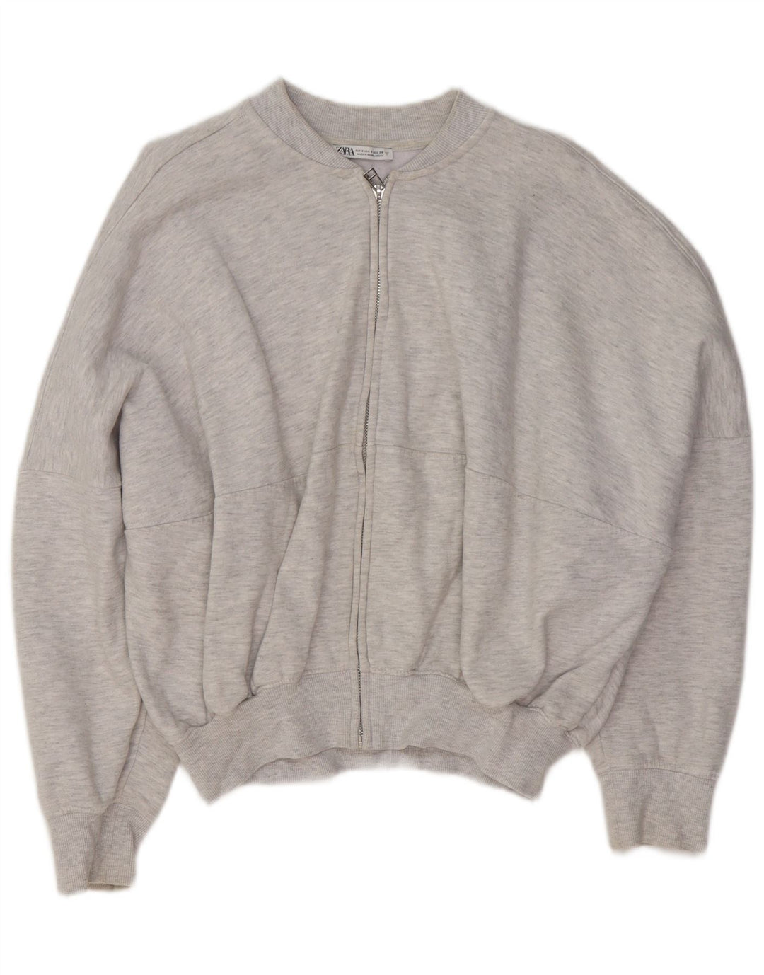 ZARA Womens Oversized Tracksuit Top Jacket UK 10 Small Grey Cotton
