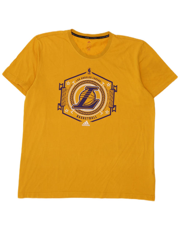 T-shirt grafica da uomo Adidas Los Angeles Lakers Top XL in cotone giallo