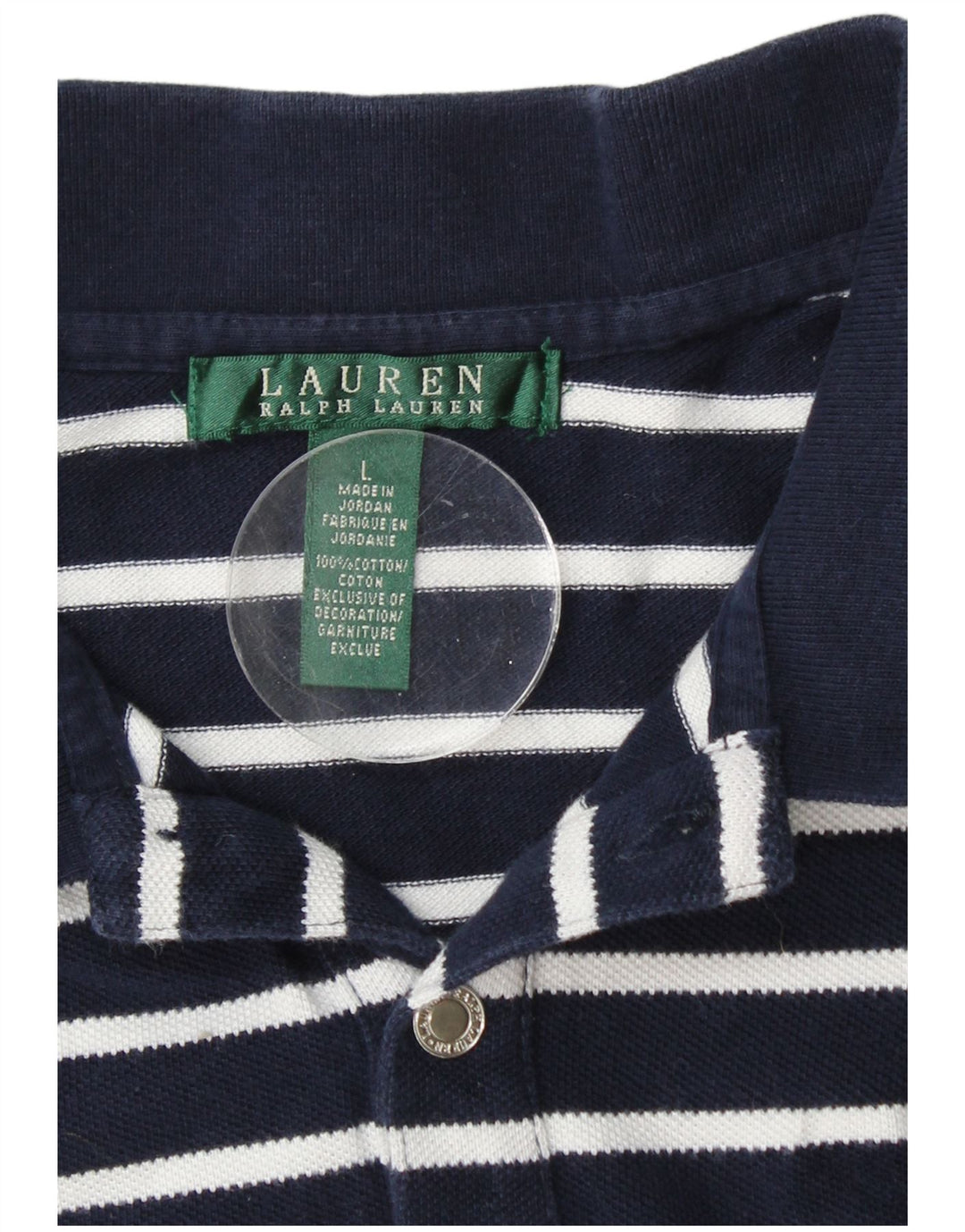 Polo da donna RALPH LAUREN UK 16 Large in cotone a righe blu navy