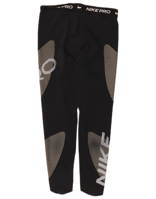 Nike Womens Dri Fit Crop Graphic Leggings UK 16 Large Black Colourblock