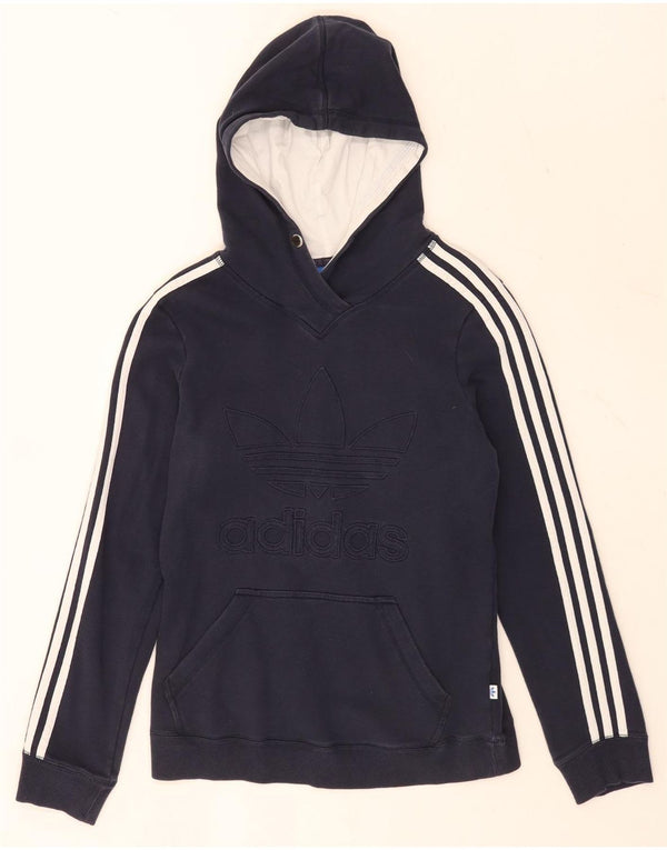Felpa con cappuccio grafica da donna Adidas UK 14 cotone blu navy medio