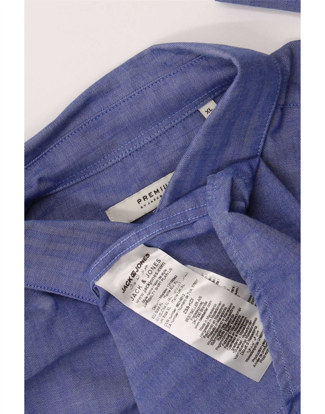 Camicia da uomo Jack & Jones XL in cotone a spina di pesce blu