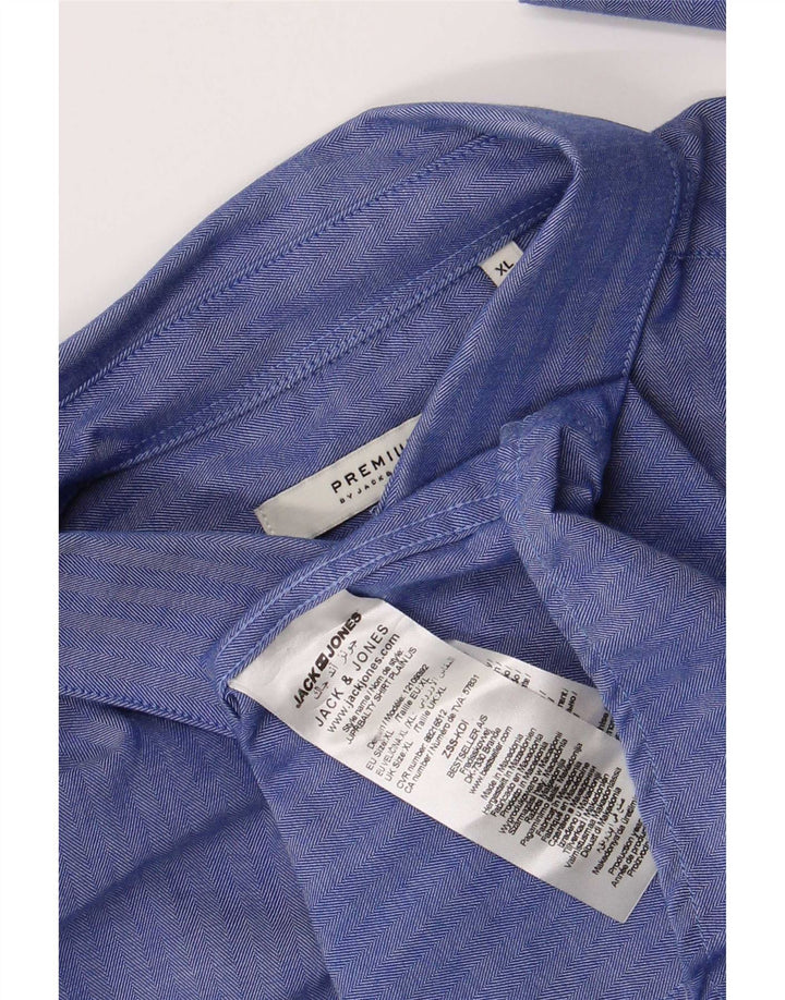 Camicia da uomo Jack & Jones XL in cotone a spina di pesce blu