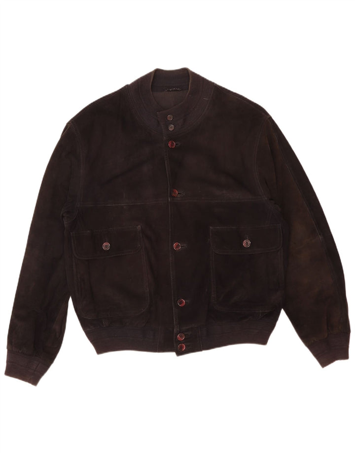 Giubbotto bomber vintage in pelle scamosciata da uomo IT 50 grande nero