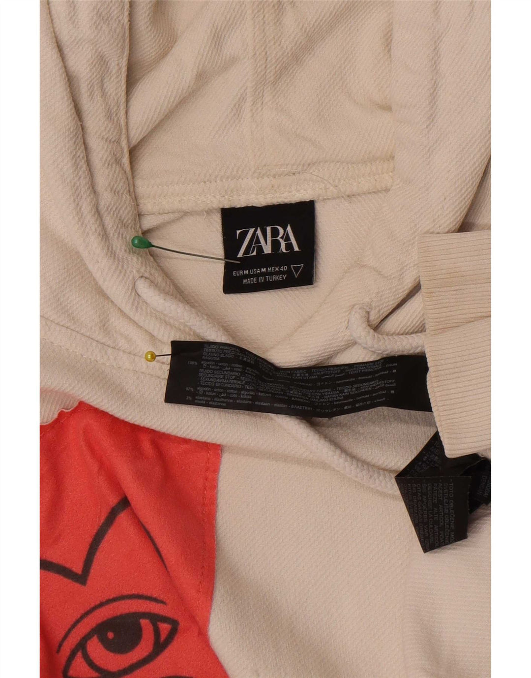 Maglione con cappuccio grafico ampio da uomo Zara bianco medio