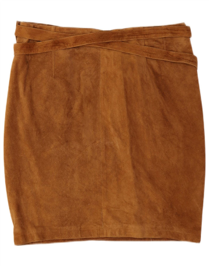 Gonna avvolgente in pelle scamosciata da donna Bottega W30 Marrone medio