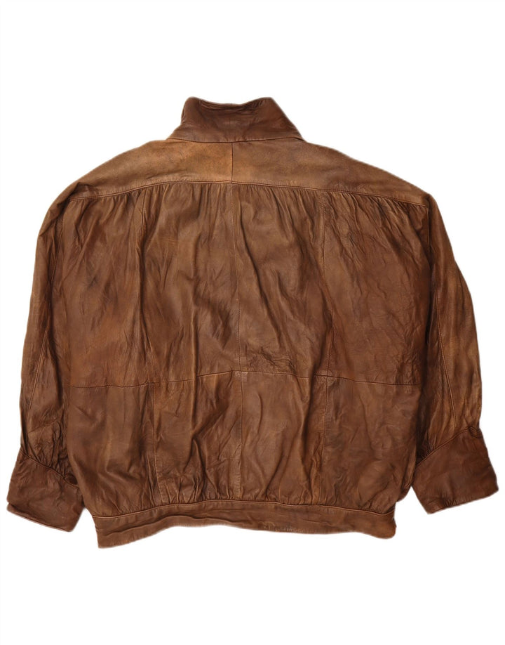 Giacca in pelle oversize da donna vintage UK 20 2XL Marrone