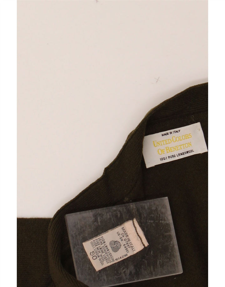 BENETTON Mens Cardigan Sweater IT 50 Medium Green New Wool