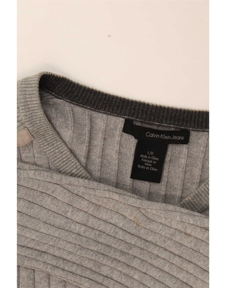 Maglione maglione con scollo a V da uomo Calvin Klein grande cotone grigio