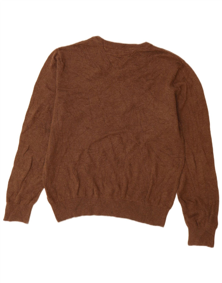Maglione maglione con scollo a V da uomo Tommy Hilfiger in cotone marrone medio