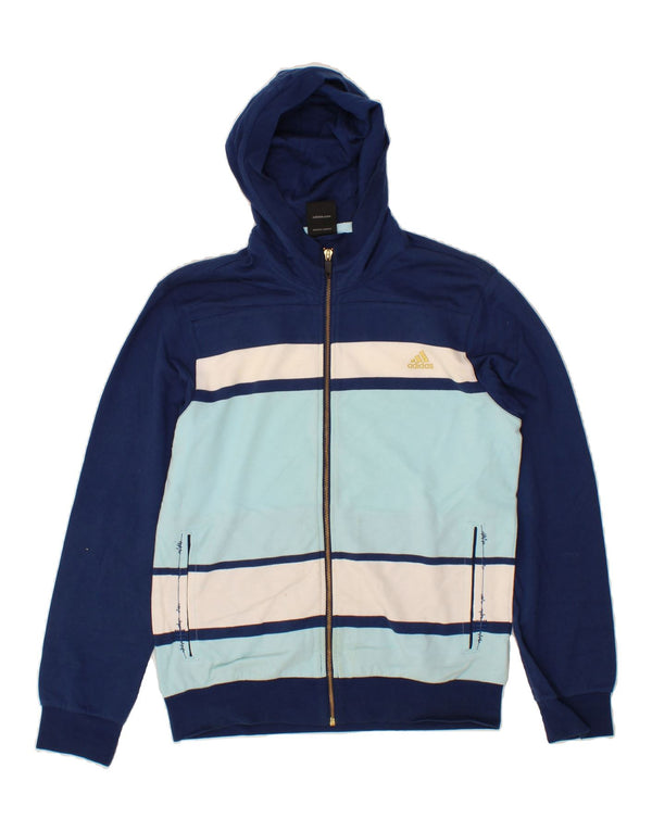 Maglione con cappuccio e zip da uomo ADIDAS piccolo in cotone color block blu navy