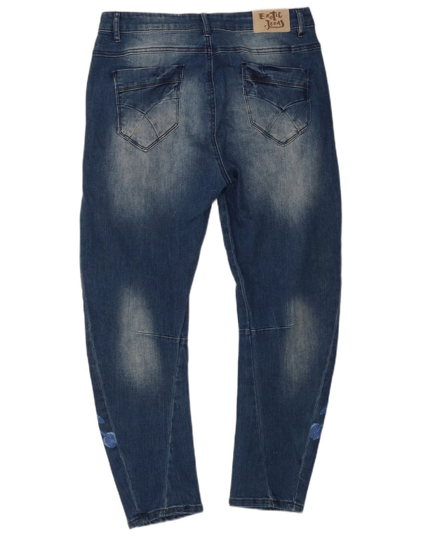 Desigual Jeans slim crop effetto consumato da donna W28 L25 Blu floreale in cotone