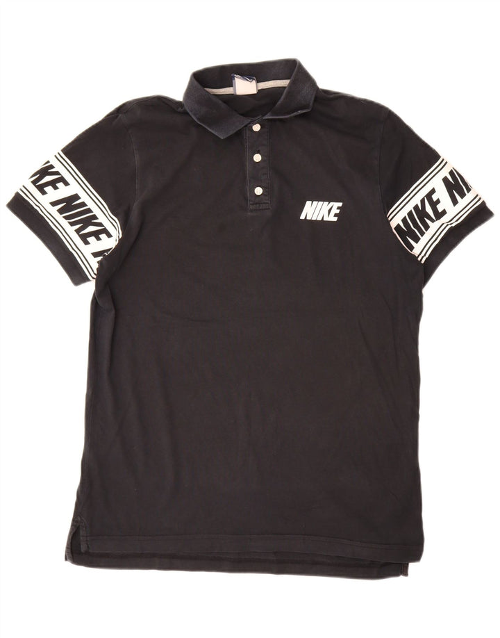 Polo grafica da uomo Nike Large in cotone color block nero