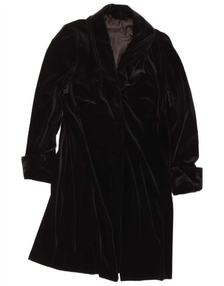 Soprabito vintage da donna in velluto UK 16 grande poliestere nero