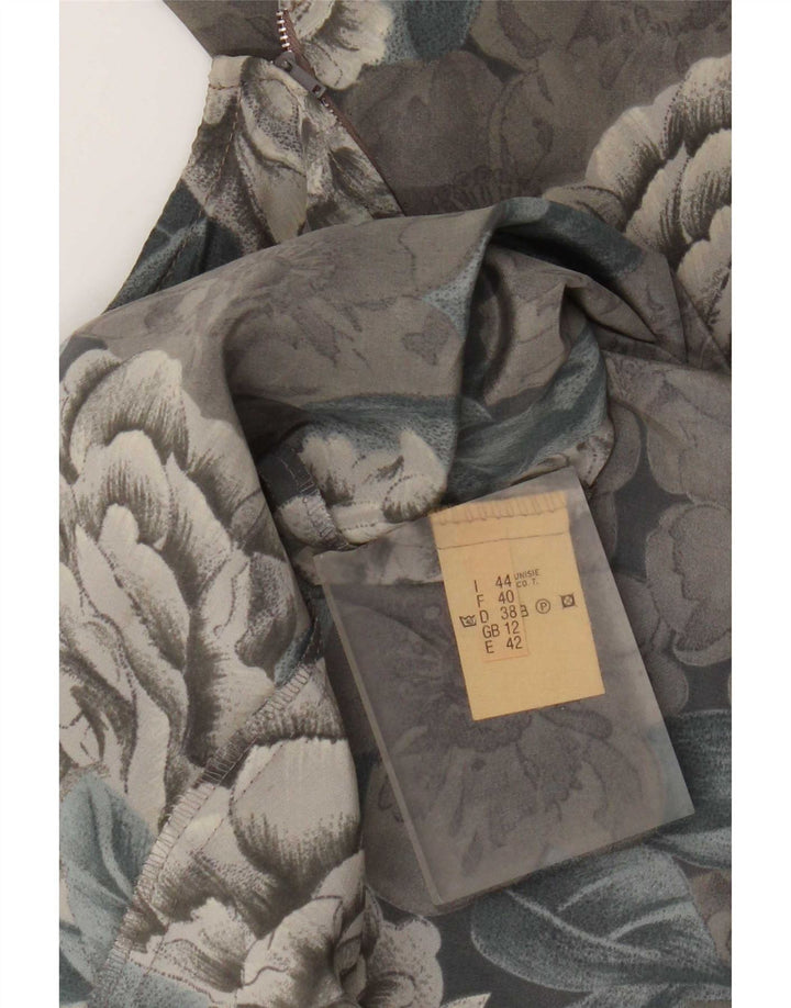 Abito tubino a maniche lunghe da donna vintage UK 12 Poliestere floreale grigio medio
