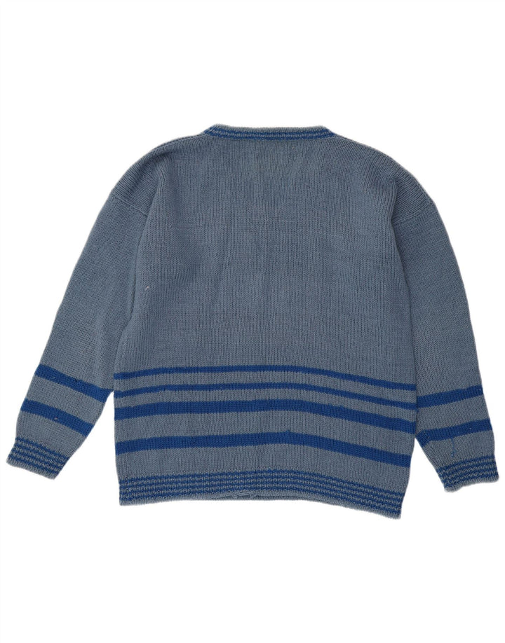 VINTAGE Maglione da uomo con scollo a V a righe grandi blu