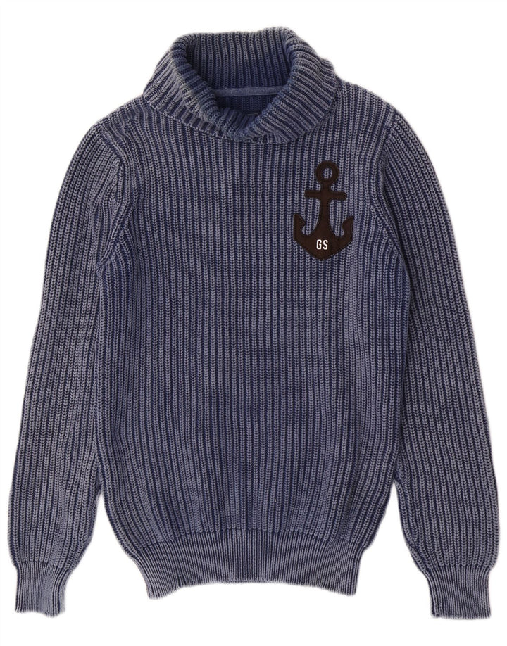 Maglione da uomo con collo a scialle grafico G-Star, grande cotone blu