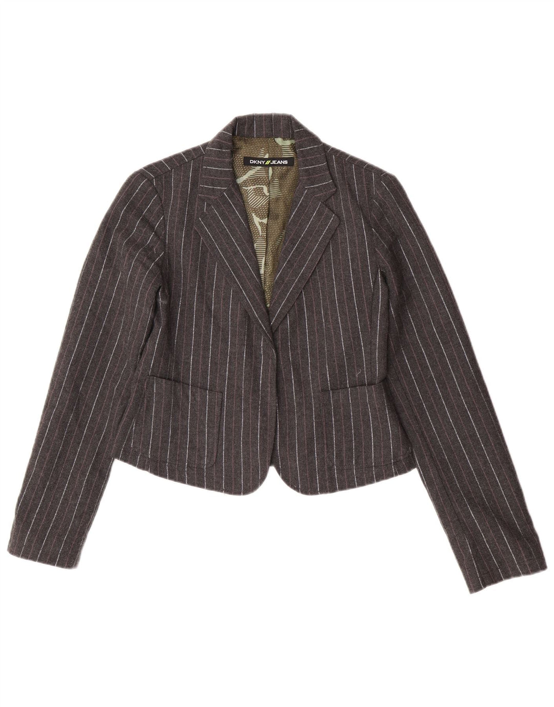 Giacca blazer aperta corta da donna Dkny UK 12 Poliestere gessato grigio medio