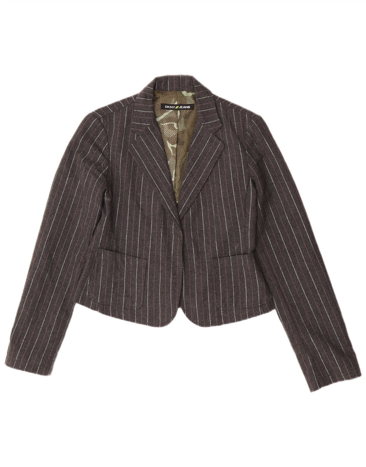 Giacca blazer aperta corta da donna Dkny UK 12 Poliestere gessato grigio medio
