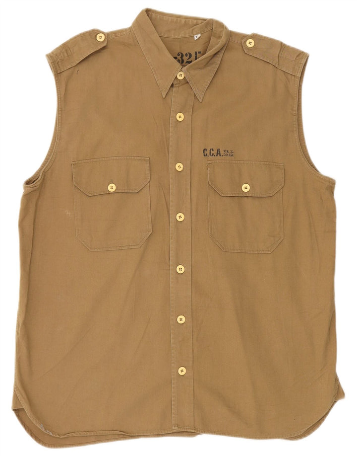 Camicia senza maniche militare vintage da uomo XL in cotone kaki