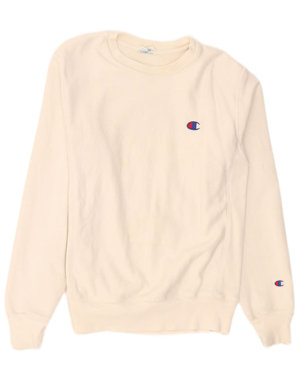 Felpa Champion da uomo con trama inversa, maglione piccolo in cotone bianco