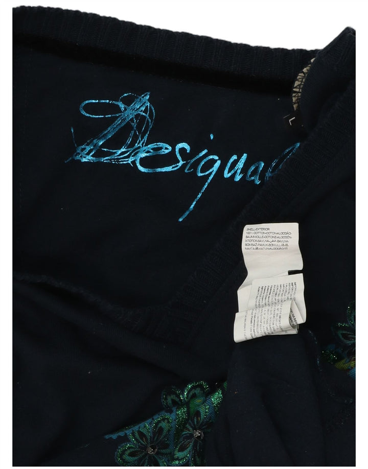 DESIGUAL Top grafico da donna a maniche lunghe UK 14 Grande blu navy floreale