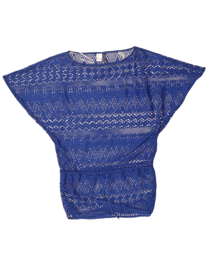 RALPH LAUREN Top da donna in camicetta all'uncinetto a pipistrello UK 14 Poliestere blu medio