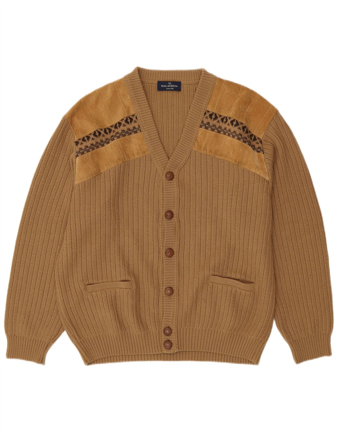 Maglione cardigan da uomo Malagrida grande beige geometrico